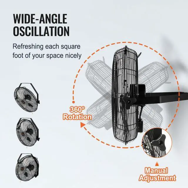 Alt view image 4 of 7 - VEVOR  Wall Mount Fan, 2 PCS 18 inch Waterproof, 3-speed High Velocity Max. 4000 CFM Industrial Wall Fan for Indoor, Commercial, Residential, Warehouse, Greenhouse, Workshop, Basement, Garage,Black