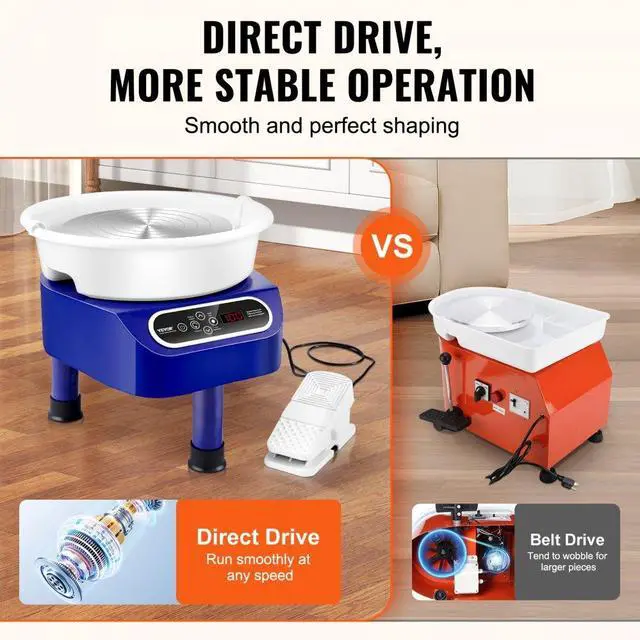 Alt view image 3 of 7 - VEVOR Pottery Wheel, 10 inch Pottery Forming Machine, 350W Electric Wheel for Pottery with Foot Pedal and LCD Touch Screen, Direct Drive Ceramic Wheel with 3 Support Legs for DIY Art Craft, Blue