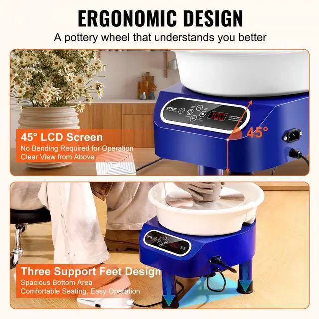 Alt view image 6 of 7 - VEVOR Pottery Wheel, 10 inch Pottery Forming Machine, 350W Electric Wheel for Pottery with Foot Pedal and LCD Touch Screen, Direct Drive Ceramic Wheel with 3 Support Legs for DIY Art Craft, Blue