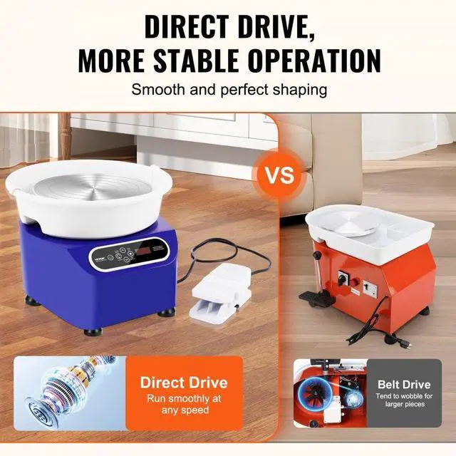 Alt view image 3 of 7 - VEVOR Pottery Wheel, 11 inch Pottery Forming Machine, 450W Electric Wheel for Pottery with Foot Pedal and LCD Touch Screen, Direct Drive Ceramic Wheel with Shaping Tools for DIY Art Craft, Blue