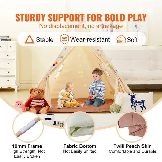 Alt view image 3 of 7 - VEVOR Kids Play Tent, Teepee Tent for Kids 1-5 Years Old, Tent for Kids with Windows for Indoor and Outdoor, Toddler Tent with Mat and Plush Decorative Balls, for Boys and Girls, Beige