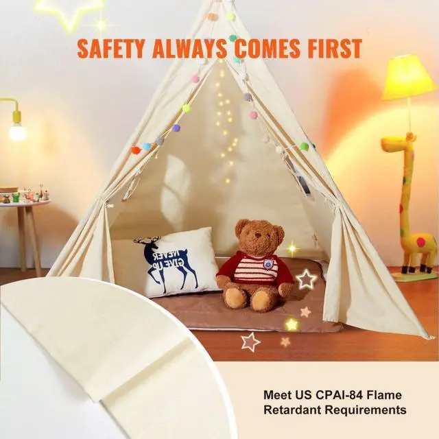 Alt view image 4 of 7 - VEVOR Kids Play Tent, Teepee Tent for Kids 1-5 Years Old, Tent for Kids with Windows for Indoor and Outdoor, Toddler Tent with Mat and Plush Decorative Balls, for Boys and Girls, Beige