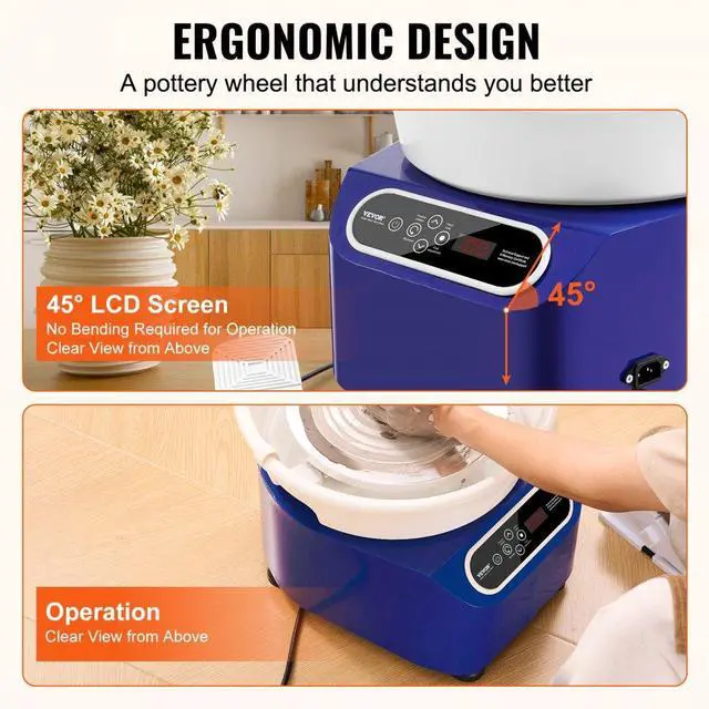 Alt view image 6 of 7 - VEVOR Pottery Wheel, 10 inch Pottery Forming Machine, 350W Electric Wheel for Pottery with Foot Pedal and LCD Touch Screen, Direct Drive Ceramic Wheel with Shaping Tools for DIY Art Craft, Blue