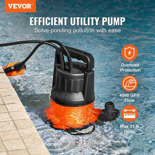 Alt view image 2 of 7 - VEVOR Submersible Utility Pump Sump Pump 1 HP 4000 GPH 31 ft Head Water Pump