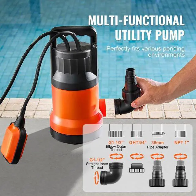 Alt view image 4 of 7 - VEVOR Submersible Utility Pump Sump Pump 1 HP 4000 GPH 31 ft Head Water Pump