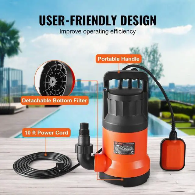 Alt view image 5 of 7 - VEVOR Submersible Utility Pump Sump Pump 1 HP 4000 GPH 31 ft Head Water Pump