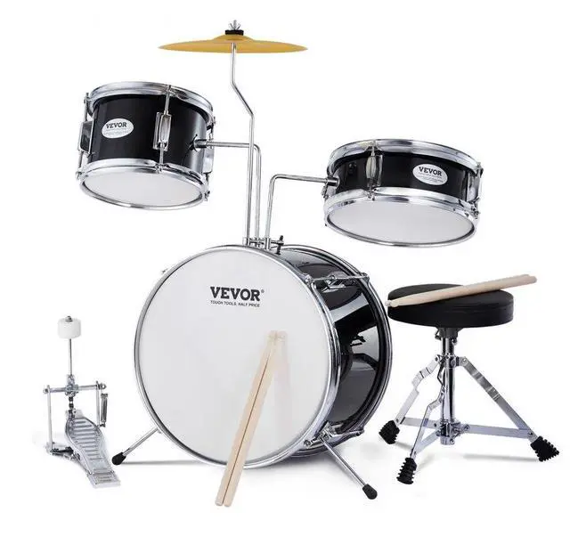 Main image of VEVOR Kids Drum Set, 3-Piece, 14 in Beginner Drum Set with Adjustable Throne Cymbal Pedal Two Pairs of Drumsticks, 8'' Tom Drum 10'' Snare Drum 14'' Bass Drum, Starter Drum Kit for Child Kids, Black