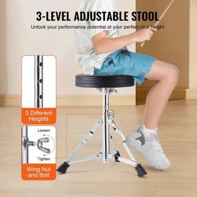 Alt view image 5 of 14 - VEVOR Kids Drum Set, 3-Piece, 14 in Beginner Drum Set with Adjustable Throne Cymbal Pedal Two Pairs of Drumsticks, 8'' Tom Drum 10'' Snare Drum 14'' Bass Drum, Starter Drum Kit for Child Kids, Black