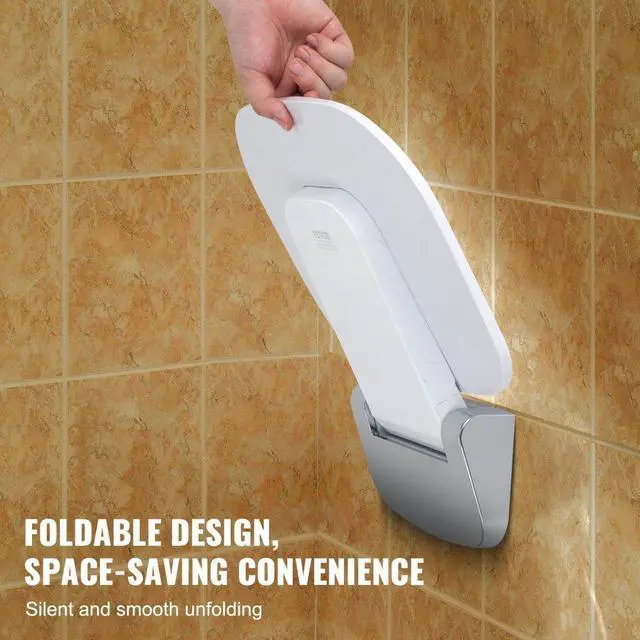 Alt view image 4 of 7 - VEVOR Urea-formaldehyde Folding Shower Seat, 13.6'' x 12.8'' Unfolded, Wall Mounted Fold Up Shower Bench with 450 lbs Load Capacity, Space Saving Fold Down Shower Chair for Seniors Children Adults