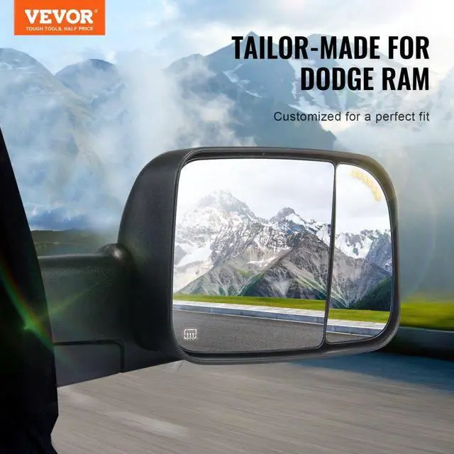 Alt view image 2 of 7 - VEVOR  Towing Mirrors Fit for 2009-2018 Dodge Ram 1500, 2010-2018 Ram 2500 3500, Ram Classic 2019-2023 Power Heated with Signal Light & Puddle Light, Manual Controlling Flipping Folding, Black