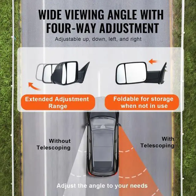 Alt view image 3 of 7 - VEVOR  Towing Mirrors Fit for 2009-2018 Dodge Ram 1500, 2010-2018 Ram 2500 3500, Ram Classic 2019-2023 Power Heated with Signal Light & Puddle Light, Manual Controlling Flipping Folding, Black