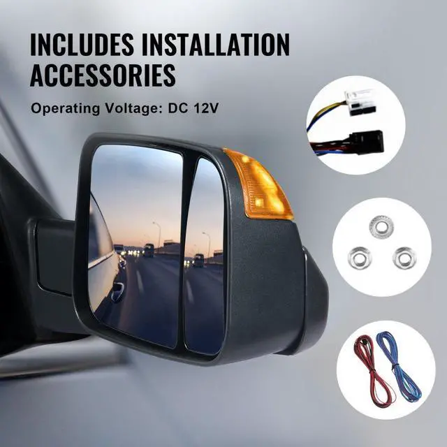 Alt view image 6 of 7 - VEVOR  Towing Mirrors Fit for 2009-2018 Dodge Ram 1500, 2010-2018 Ram 2500 3500, Ram Classic 2019-2023 Power Heated with Signal Light & Puddle Light, Manual Controlling Flipping Folding, Black