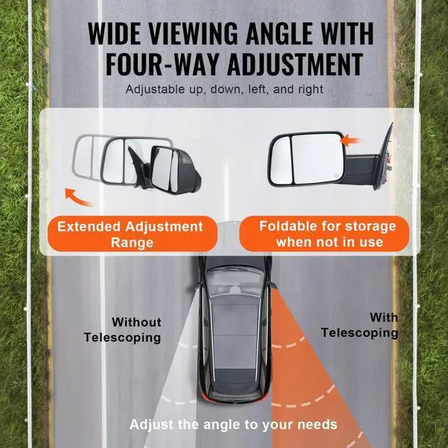 Alt view image 3 of 7 - VEVOR  Towing Mirrors, Left & Right Pair Set for 2002-2008 Dodge Ram 1500 2500 3500 (Partial 2009 Models), Power Heated with Signal Light & Puddle Light, Manual Controlling Flipping Folding, Black
