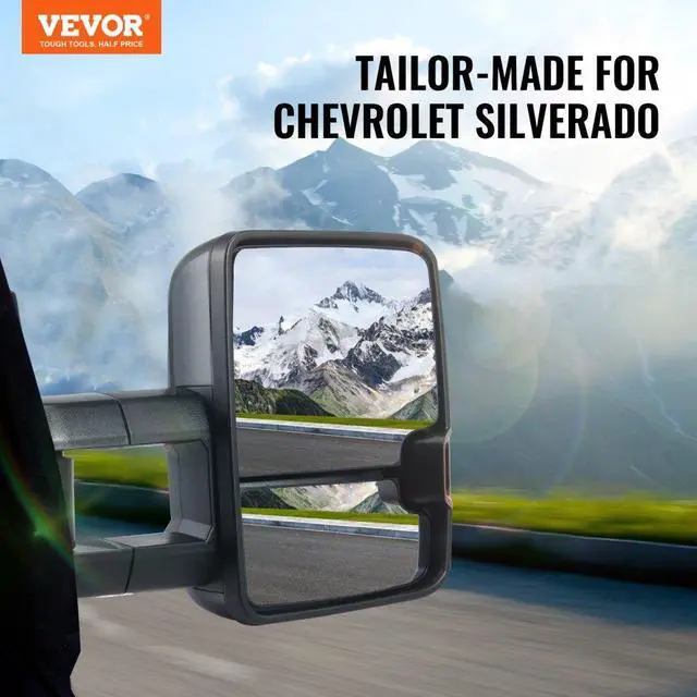 Alt view image 2 of 7 - VEVOR Towing Mirrors Fit for Chevy for GMC 2007-2014 for Silverado/for Sierra Power Control Heated with Signal Light & LED Driving Light, Manual Telescoping Folding, Black