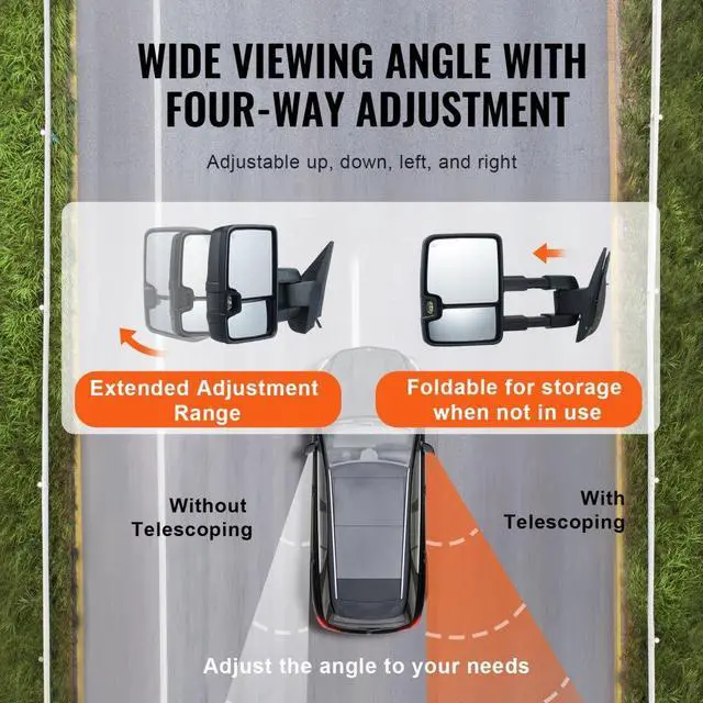 Alt view image 3 of 7 - VEVOR Towing Mirrors Fit for Chevy for GMC 2007-2014 for Silverado/for Sierra Power Control Heated with Signal Light & LED Driving Light, Manual Telescoping Folding, Black