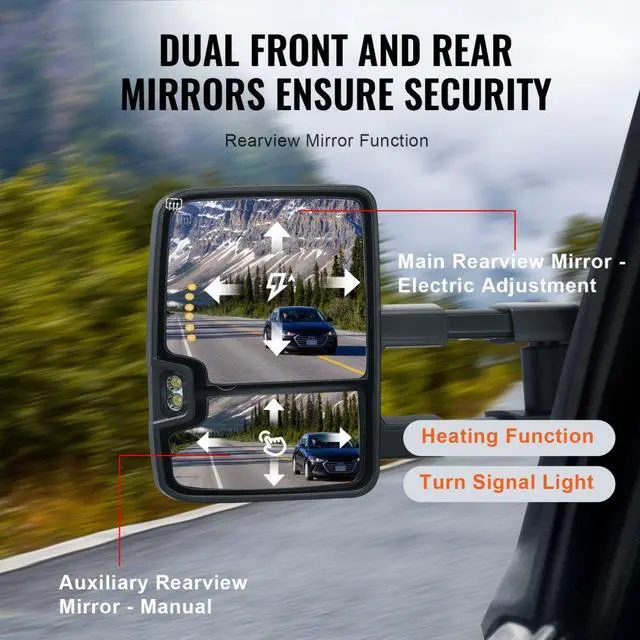 Alt view image 4 of 7 - VEVOR Towing Mirrors Fit for Chevy for GMC 2007-2014 for Silverado/for Sierra Power Control Heated with Signal Light & LED Driving Light, Manual Telescoping Folding, Black