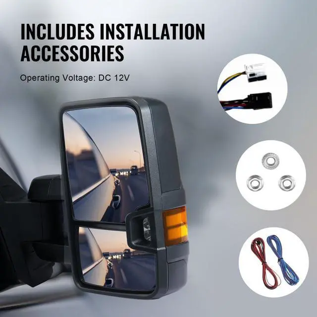 Alt view image 6 of 7 - VEVOR Towing Mirrors Fit for Chevy for GMC 2007-2014 for Silverado/for Sierra Power Control Heated with Signal Light & LED Driving Light, Manual Telescoping Folding, Black