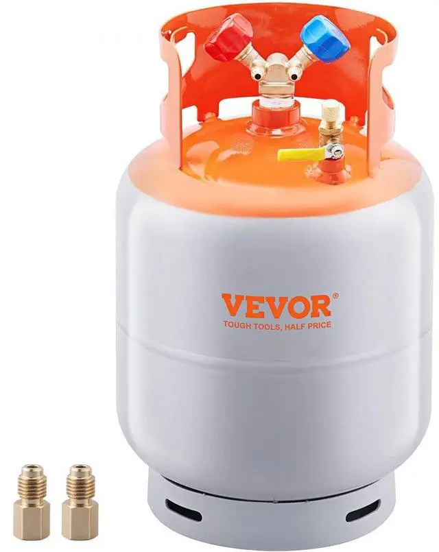Main image of VEVOR  Refrigerant Recovery Tank, 50 LBS Capacity, 400 psi Portable Cylinder Tank with Y-Valve for Liquid/Vapor, High-sealing Recovery Can for R22/R134A/R410A, Orange+Gray