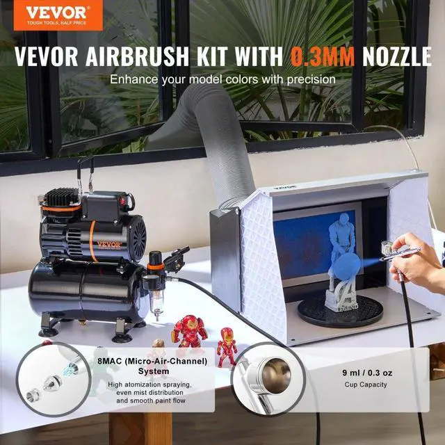 Alt view image 2 of 7 - VEVOR  Airbrush Kit, Dual Fan Air Tank Compressor System Kit with 3.5L Air Storage Tank, Air Brush Set with 0.3 mm Tip Airbrush, Holder, Color Mixing Wheel, Cleaning Brush Set, Art Nail Cookie Tattoo