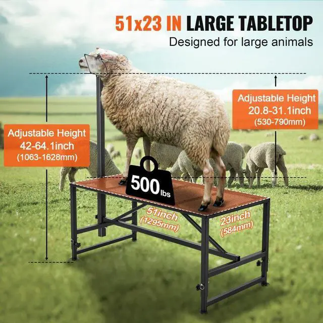 Alt view image 4 of 7 - VEVOR Goat & Sheep Stand, 51x23 inch Livestock Stand, Metal Livestock Milking and Shearing Stand 21" to 33" Adjustable Height, with Headpiece and Nose Loop, 500lbs Loading Weight, Black