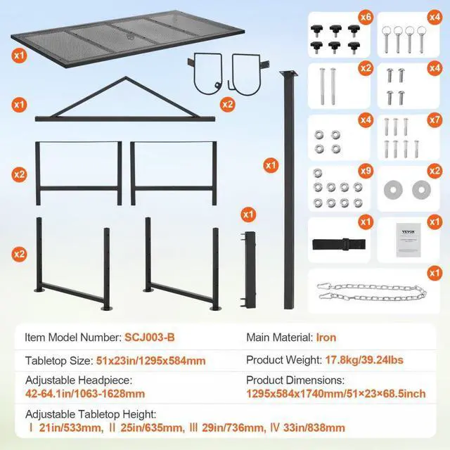 Alt view image 7 of 7 - VEVOR Goat & Sheep Stand, 51x23 inch Livestock Stand, Metal Livestock Milking and Shearing Stand 21" to 33" Adjustable Height, with Headpiece and Nose Loop, 500lbs Loading Weight, Black