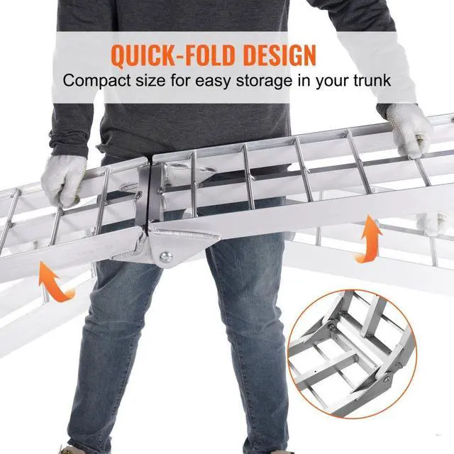 Alt view image 3 of 7 - VEVOR Motorcycle Ramps, 750lbs Folding Loading Ramps for Pickup Trucks Bed, Trailers Ramp with Load Straps for Motorcycle, Dirt Bike, UTV, Lawn Mower, Truck, Snowblower, Cargo Trailer, 89"L x 12"W,1Pc