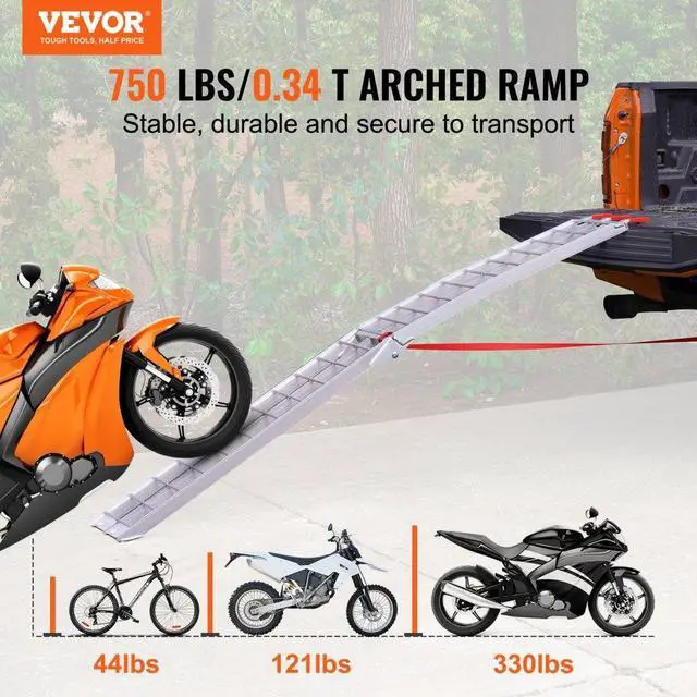 Alt view image 2 of 7 - VEVOR Motorcycle Ramps, 750lbs Folding Loading Ramps for Pickup Trucks Bed, Trailers Ramp with Load Straps for Motorcycle, Dirt Bike, UTV, Lawn Mower, Truck, Snowblower, Cargo Trailer, 89"L x 12"W,1Pc