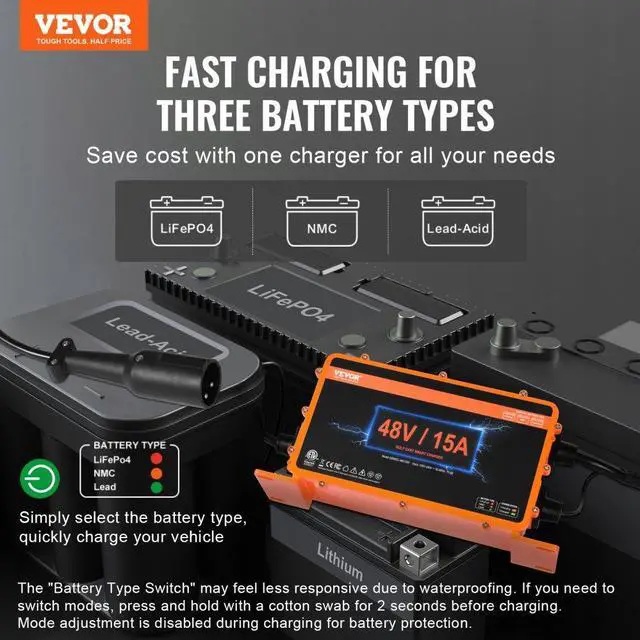 Alt view image 2 of 7 - VEVOR 48 Volt 15 AMP Golf Cart Smart Battery Charger for Club Car 3-Pin Round