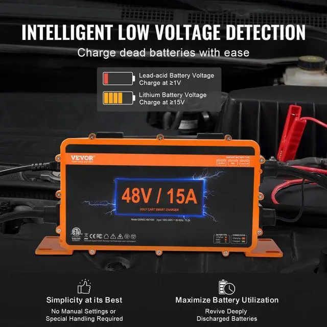 Alt view image 5 of 7 - VEVOR 48 Volt 15 AMP Golf Cart Smart Battery Charger for Club Car 3-Pin Round