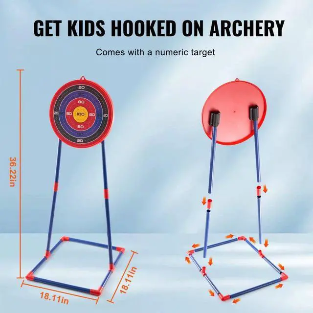 Alt view image 5 of 7 - VEVOR Bow and Arrow Set for Kids, 2 Pack LED Light Up Archery Set with 20 Suction Cup Arrows, Standing Target, 2 Quivers, 2 Guns, 20 Soft Bullets, 3 Target Cans, Outdoor Toy for Boy & Girl 6+ Year Old