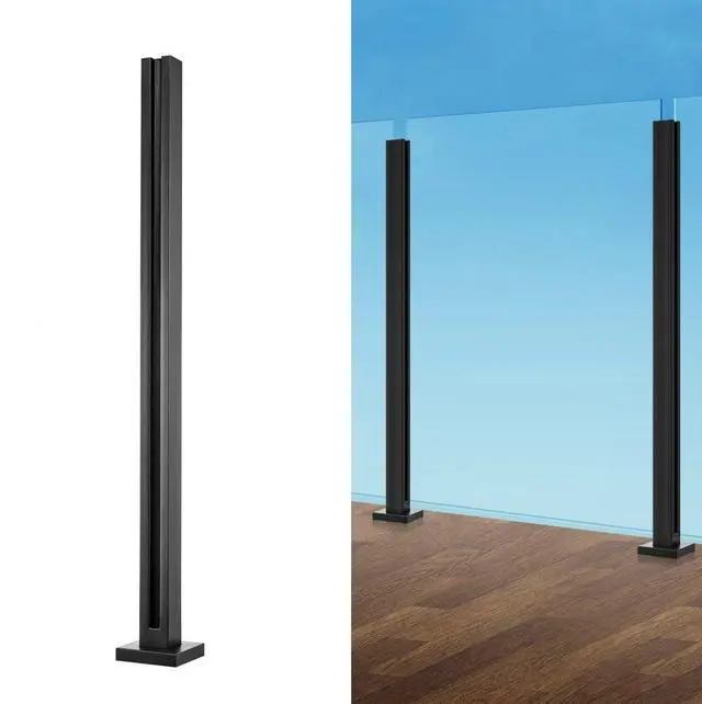 Main image of VEVOR Glass Clamp, 37.4" Height Glass Railing Bracket for 0.39 "-0.47 " Thickness Tempered Glass, 304 Stainless Steel Glass Mounting Clamp, Glass Shelf Bracket for Balcony, Garden, Deck, Stair, Black