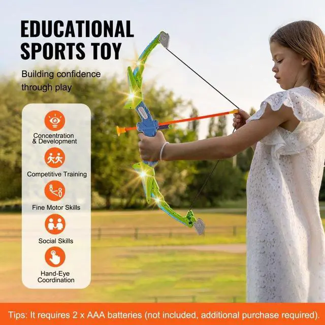 Alt view image 7 of 7 - VEVOR Bow and Arrow Set for Kids, 2 Pack LED Light Up Archery Set with 20 Suction Cup Arrows, Standing Target, 2 Quivers, 2 Guns, 20 Soft Bullets, 3 Target Cans, Outdoor Toy for Boy & Girl 6+ Year Old