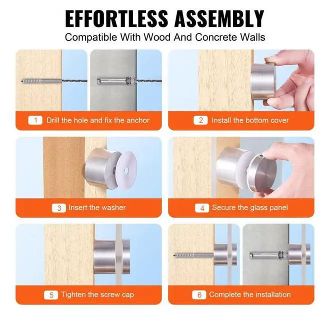 Alt view image 3 of 7 - VEVOR Glass Clamp, 10 PCS Round Glass Railing Bracket for 0.31 "-0.62 " Tempered Glass, 316 Stainless Steel Glass Mounting Clamp, Glass Shelf Bracket for Balcony, Garden, Pool, Stair, Silver