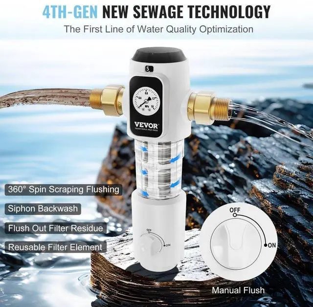 Alt view image 3 of 7 - VEVOR Spin Down Filter, 40 Micron Whole House Sediment Filter for Well Water, 3/4" MNPT, 4 T/H High Flow Rate, for Whole House Water Filtration Systems, Well Water Sediment Filter