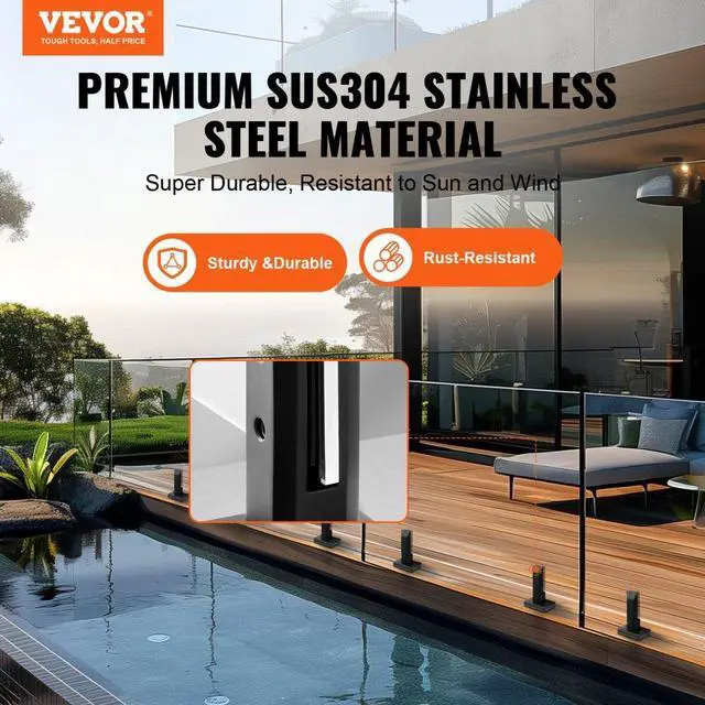 Alt view image 2 of 7 - VEVOR Glass Clamp, 4 PCS Square Glass Railing Bracket for 0.31 "-0.47 " Tempered Glass, 304 Stainless Steel Glass Mounting Clamp, 0.12 Thick Glass Shelf Bracket for Balcony, Garden, Deck, Stair