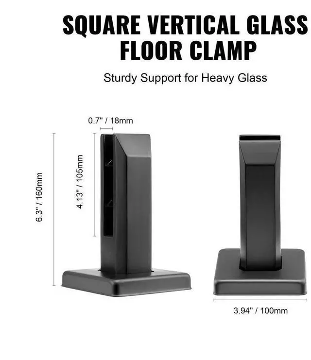 Alt view image 5 of 7 - VEVOR Glass Clamp, 4 PCS Square Glass Railing Bracket for 0.31 "-0.47 " Tempered Glass, 304 Stainless Steel Glass Mounting Clamp, 0.12 Thick Glass Shelf Bracket for Balcony, Garden, Deck, Stair