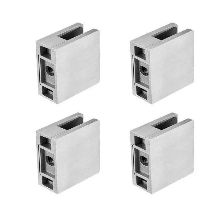 Main image of VEVOR Glass Clamp, 4 PCS Square Glass Railing Bracket for 0.31 "-0.47 " Tempered Glass, 304 Stainless Steel Glass Mounting Clamp, Glass Shelf Bracket for Balcony, Garden, Pool, Stair, Silver