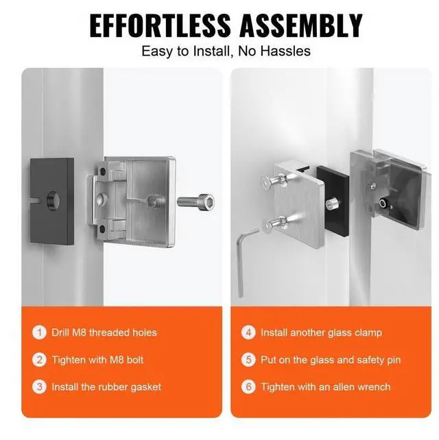 Alt view image 3 of 7 - VEVOR Glass Clamp, 4 PCS Square Glass Railing Bracket for 0.31 "-0.47 " Tempered Glass, 304 Stainless Steel Glass Mounting Clamp, Glass Shelf Bracket for Balcony, Garden, Pool, Stair, Silver