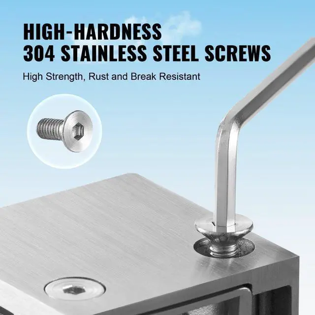 Alt view image 6 of 7 - VEVOR Glass Clamp, 4 PCS Square Glass Railing Bracket for 0.31 "-0.47 " Tempered Glass, 304 Stainless Steel Glass Mounting Clamp, Glass Shelf Bracket for Balcony, Garden, Pool, Stair, Silver