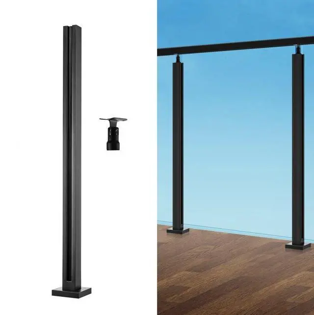 Main image of VEVOR Glass Clamp, 35.83" Height Glass Railing Bracket for 0.39 "-0.47 " Thickness Tempered Glass, 304 Stainless Steel Glass Mounting Clamp, Glass Shelf Bracket for Balcony, Garden, Deck, Stair, Black