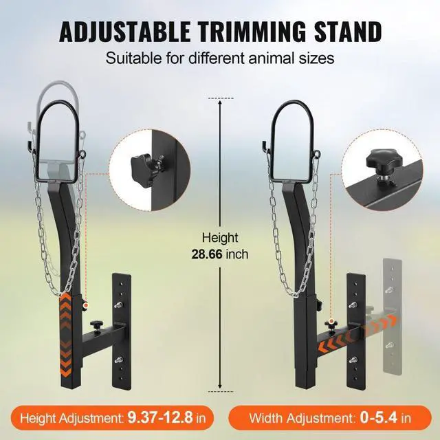 Alt view image 3 of 7 - VEVOR Livestock Trimming Stand, Goat & Sheep Stand 9.37-12.8 inch Adjustable Height 0-5.4 inch Width, Metal Goat Milking and Shearing Stand Attachment Nose Loop Headpiece, Black