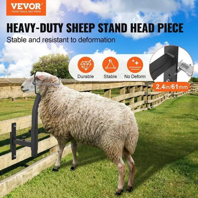 Alt view image 2 of 7 - VEVOR Livestock Trimming Stand, Goat & Sheep Stand 9.37-12.8 inch Adjustable Height 0-5.4 inch Width, Metal Goat Milking and Shearing Stand Attachment Nose Loop Headpiece, Black