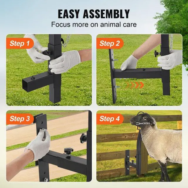 Alt view image 5 of 7 - VEVOR Livestock Trimming Stand, Goat & Sheep Stand 9.37-12.8 inch Adjustable Height 0-5.4 inch Width, Metal Goat Milking and Shearing Stand Attachment Nose Loop Headpiece, Black