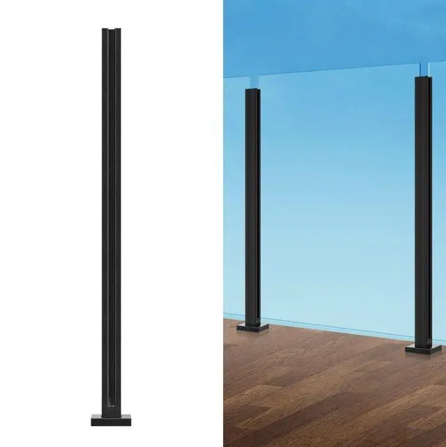 Main image of VEVOR Glass Clamp, 41.34" Height Glass Railing Bracket for 0.39 "-0.47 " Thickness Tempered Glass, 304 Stainless Steel Glass Mounting Clamp, Glass Shelf Bracket for Balcony, Garden, Deck, Stair, Black
