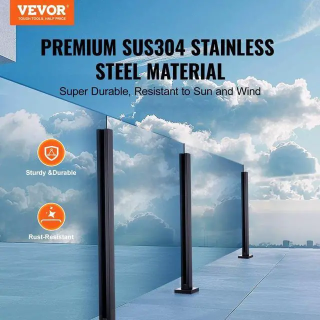 Alt view image 2 of 7 - VEVOR Glass Clamp, 41.34" Height Glass Railing Bracket for 0.39 "-0.47 " Thickness Tempered Glass, 304 Stainless Steel Glass Mounting Clamp, Glass Shelf Bracket for Balcony, Garden, Deck, Stair, Black