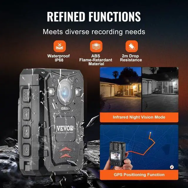 Alt view image 6 of 8 - VEVOR  1440P HD Police Body Camera, 64GB Body Cam with Audio Video Recording Picture, Built-in 3500 mAh Battery, 2.0" LCD, Infrared Night Vision, Waterproof GPS Personal Body Cam for Law Enforcement