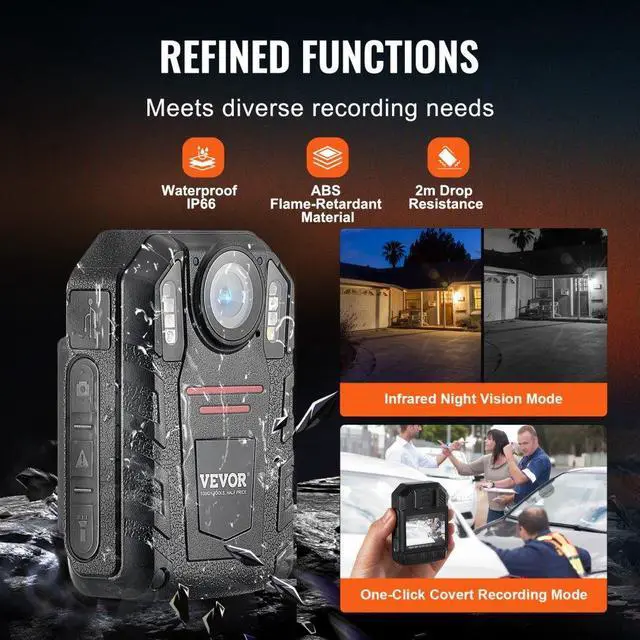 Alt view image 6 of 8 - VEVOR  1440P HD Police Body Camera, 64GB Body Cam with Audio Video Recording Picture, Built-in 2850 mAh Battery, 2.0" LCD, Infrared Night Vision, Waterproof Personal Body Cam for Law Enforcement
