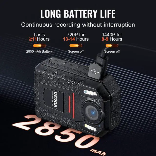 Alt view image 4 of 8 - VEVOR  1440P HD Police Body Camera, 64GB Body Cam with Audio Video Recording Picture, Built-in 2850 mAh Battery, 2.0" LCD, Infrared Night Vision, Waterproof Personal Body Cam for Law Enforcement