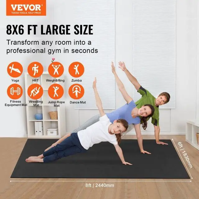 Alt view image 2 of 7 - VEVOR Exercise Mat, Non Slip High Density Premium Yoga Mat, Exercise Yoga Mat for Men & Women, Fitness & Exercise Mat with Bag & Carry Strap, for All Types of Home Yoga, Pilate & Floor Workout (8x6ft)