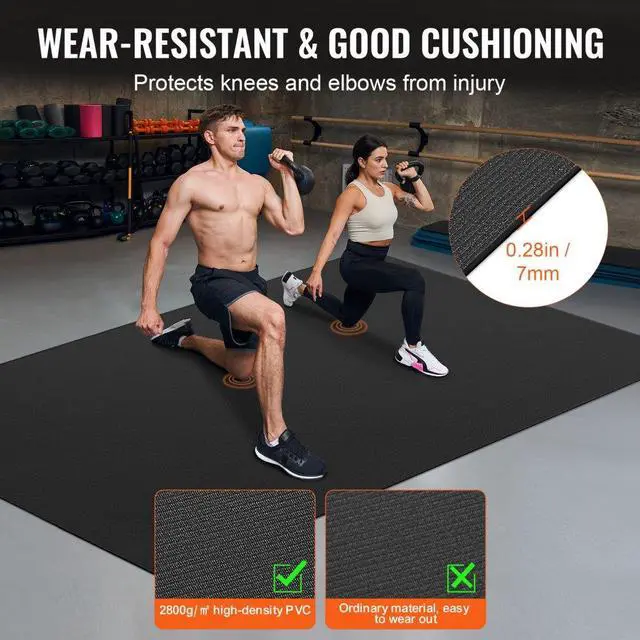 Alt view image 4 of 7 - VEVOR Exercise Mat, Non Slip High Density Premium Yoga Mat, Exercise Yoga Mat for Men & Women, Fitness & Exercise Mat with Bag & Carry Strap, for All Types of Home Yoga, Pilate & Floor Workout (8x6ft)